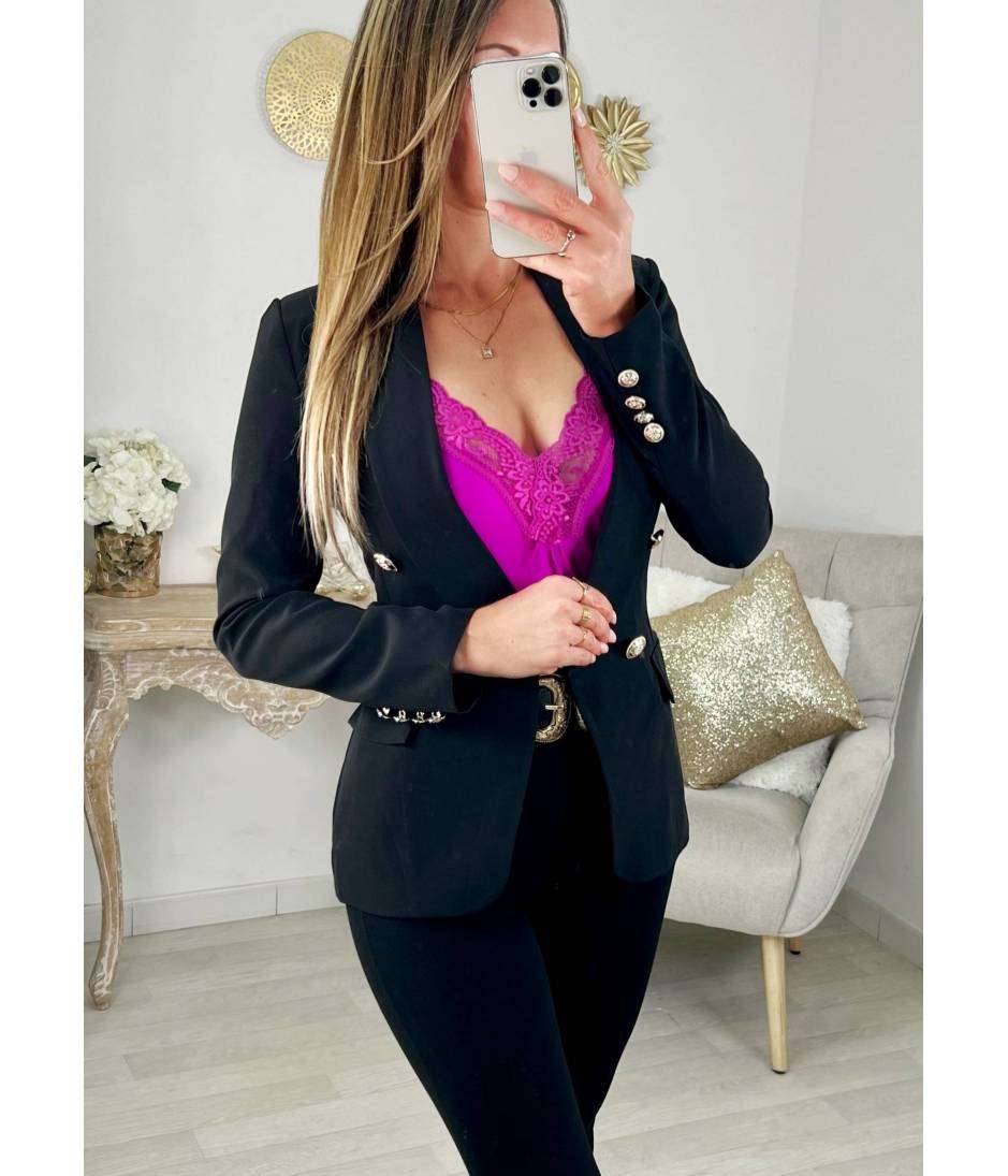 My Look Féminin Mon joli blazer noir" boutons dorés",prêt à porter pour femme