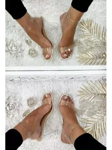 Mes jolies sandales à talons "Gold & transparent"