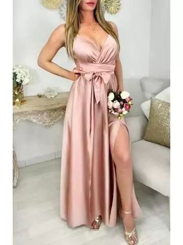 Ma jolie robe longue satinée & fendue " pink coup de cœur"