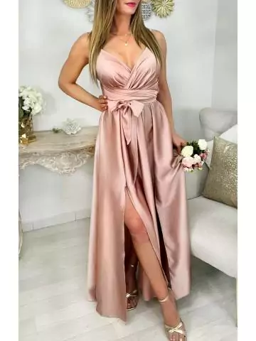 Ma jolie robe longue satinée & fendue " pink coup de cœur"