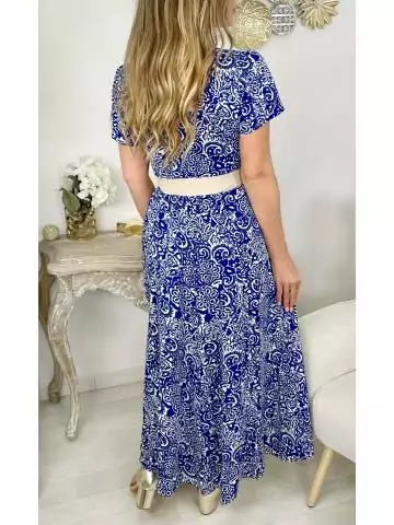 MyLookFeminin,Ma robe longue boutonnée & fendue "blue print",prêt à porter mode femme