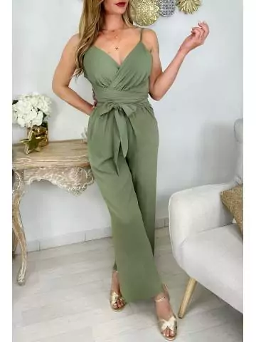 MyLookFeminin,Ma combi pantalon fluide vert clair "cache cœur & sa ceinture à nouer",prêt à porter mode femme