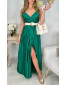 My Look Féminin Ma robe longue satinée vert émeraude "effet portefeuille",prêt à porter pour femme