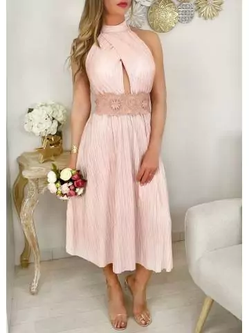 MyLookFeminin,Ma robe rose pale plissée " dos noué",prêt à porter mode femme