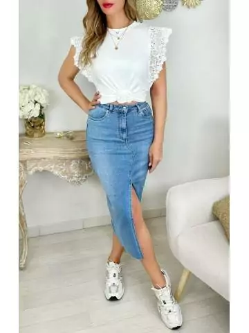 MyLookFeminin,Ma jupe mi-longue en jeans "fendue"29 € Vêtements Mode femme fashion