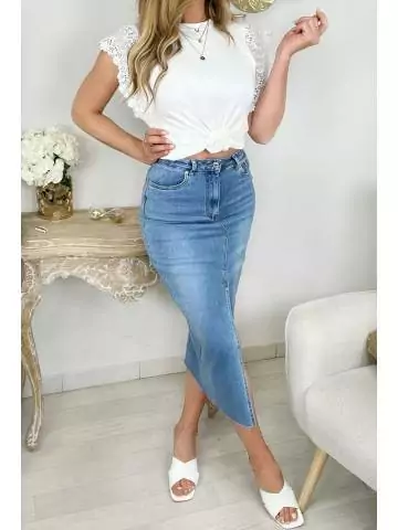 MyLookFeminin,Ma jupe mi-longue en jeans "fendue",prêt à porter mode femme