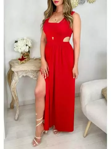 MyLookFeminin,Ma robe longue col carré rouge "cut out",prêt à porter mode femme
