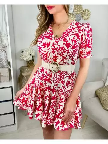 MyLookFeminin,Ma jolie robe col V "fuchsia print",prêt à porter mode femme