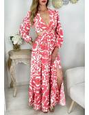My Look Féminin Ma robe longue fendue cut out " Pink & white print",prêt à porter pour femme