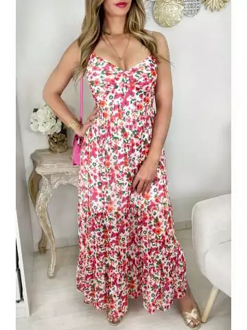 MyLookFeminin,Ma robe longue col V & volants "beautiful flowers",prêt à porter mode femme