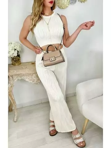 MyLookFeminin,Mon ensemble beige texturé "crop top et pantalon",prêt à porter mode femme