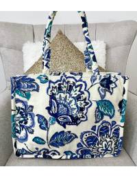 Mon sac cabas " blue flowers & pearls"