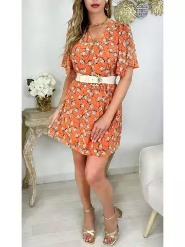 MyLookFeminin,Ma robe en voilage et sa ceinture "orange & flowers",prêt à porter mode femme
