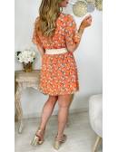 My Look Féminin Ma robe en voilage et sa ceinture "orange & flowers",prêt à porter pour femme