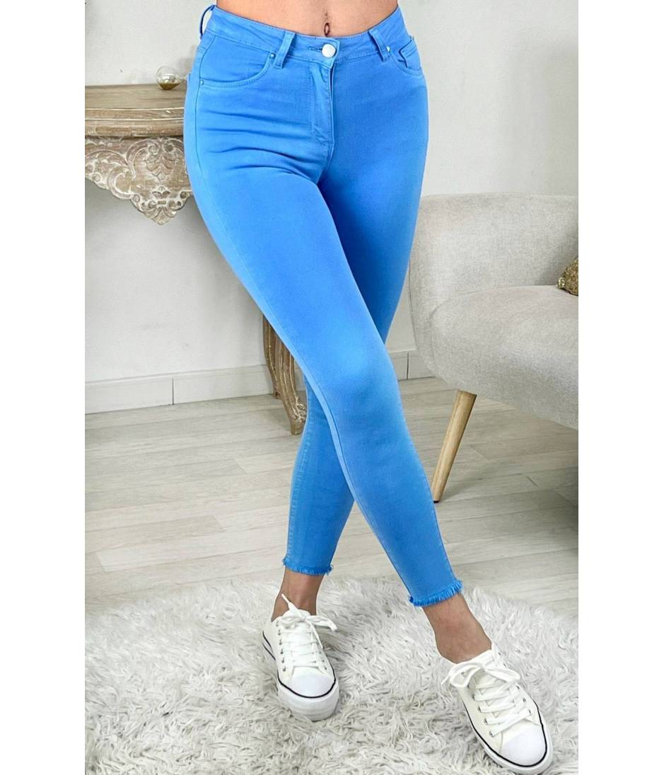 My Look Féminin Mon jeans bleu azur "bas used",prêt à porter pour femme