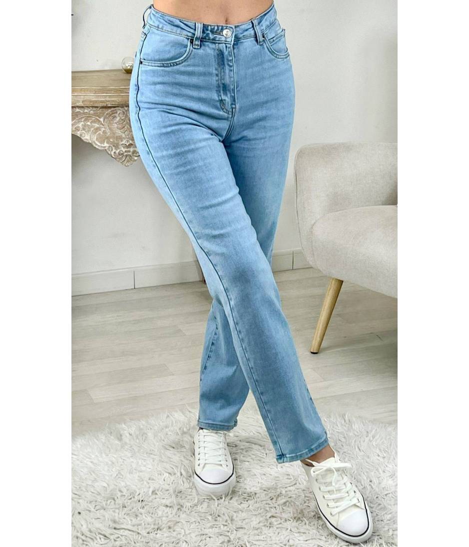 My Look Féminin Mon jeans taille haute bleu ciel " wide legs",prêt à porter pour femme