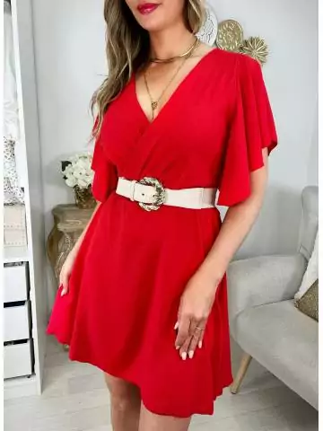 MyLookFeminin,Ma robe rouge col cache cœur "manches volants",prêt à porter mode femme