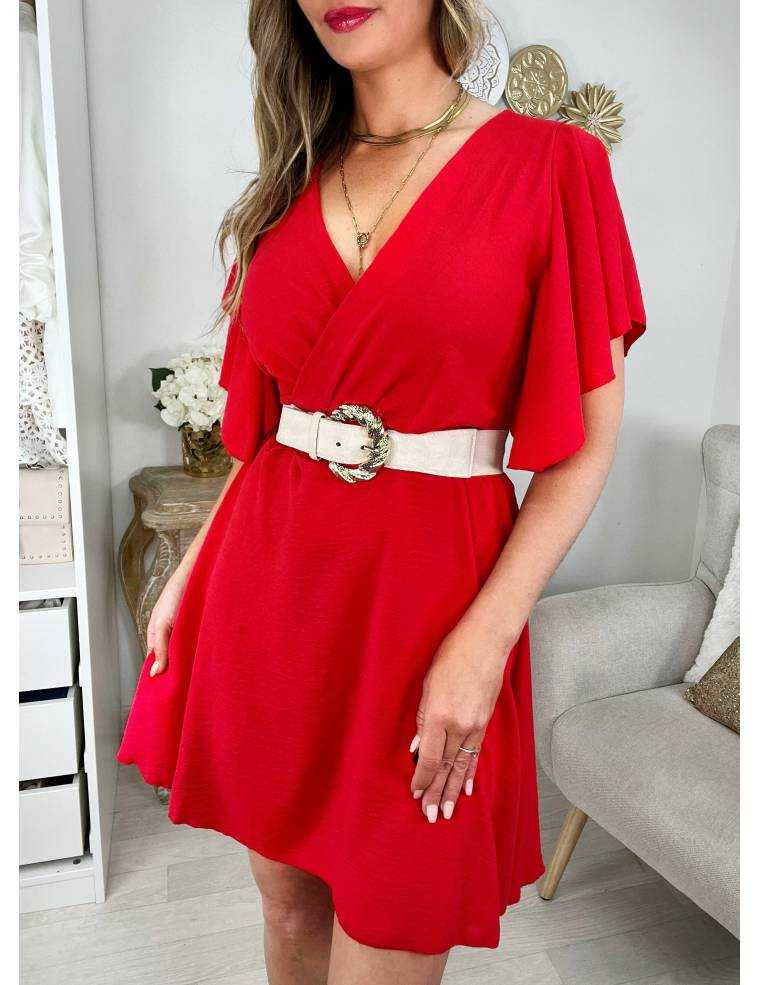 Mode femme Ma robe rouge col cache cœur manches volants My Look