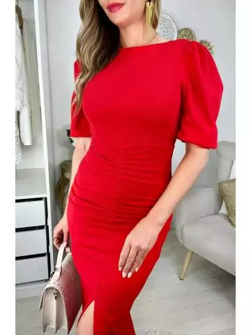 MyLookFeminin,Robe longue rouge "fendue & froncée",prêt à porter mode femme