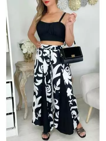 MyLookFeminin,ensemble crop top et pantalon loose noir et blanc,prêt à porter mode femme