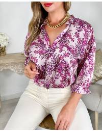 blouse satinée rose fuchsia motif fleuri
