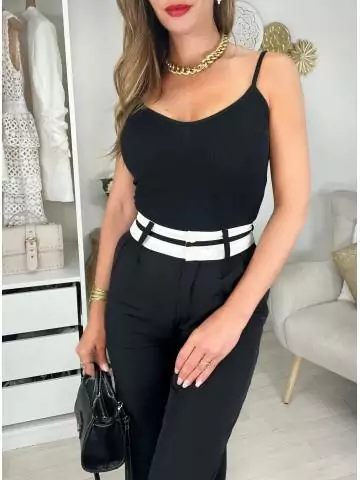 MyLookFeminin,pantalon classique noir et taille blanche,prêt à porter mode femme