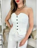 My Look Féminin bustier blanc boutonné style tailleur,prêt à porter pour femme
