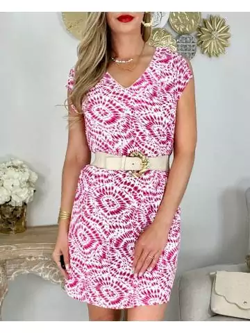 MyLookFeminin,robe droite col v et motif rose,prêt à porter mode femme