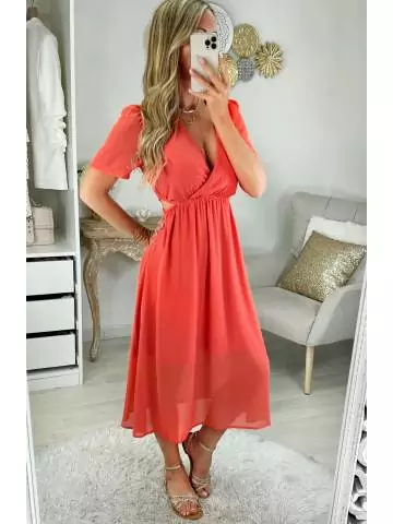 MyLookFeminin,robe longue corail " cut out",prêt à porter mode femme