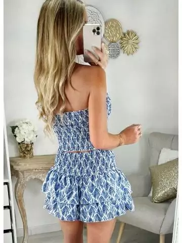 MyLookFeminin,jupe short smockée et volants motifs bleus,prêt à porter mode femme