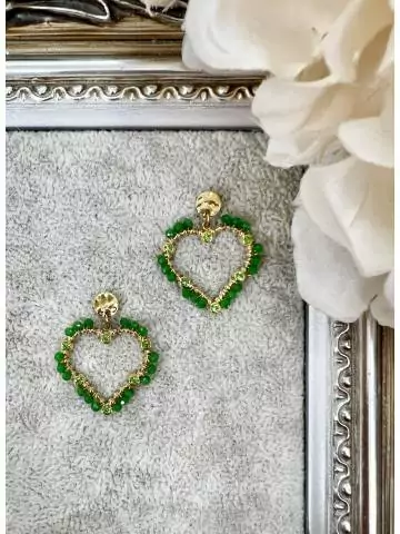 MyLookFeminin,Boucles d'oreilles gold cœur vert,prêt à porter mode femme
