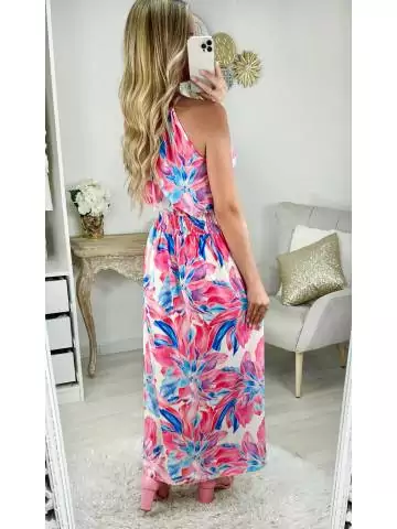 MyLookFeminin,robe longue col américain portefeuille bleu rose,prêt à porter mode femme