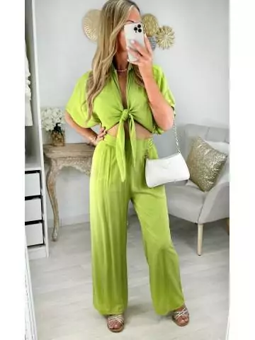MyLookFeminin,ensemble vert pomme style lin,prêt à porter mode femme