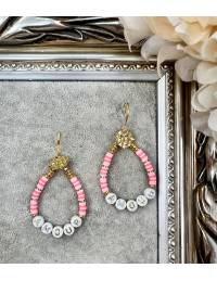 boucles d'oreilles perles rose et blanches