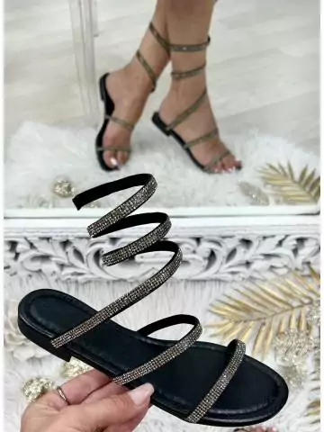 MyLookFeminin,sandales plates noires scintillantes,prêt à porter mode femme