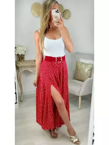 MyLookFeminin,jupe fendue rouge et fleurie,prêt à porter mode femme