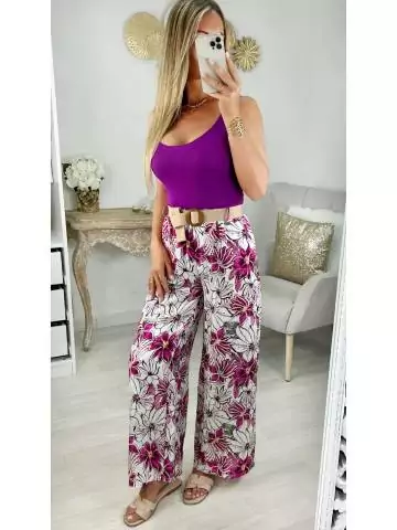 MyLookFeminin,pantalon style lin fleurs fuchsia,prêt à porter mode femme