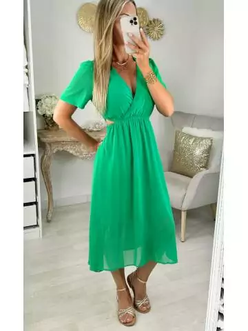 MyLookFeminin,robe mi-longue en voilage verte cut out,prêt à porter mode femme