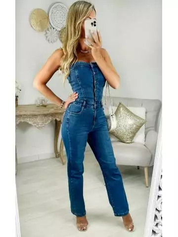 MyLookFeminin,combi bustier en jeans bleu,prêt à porter mode femme