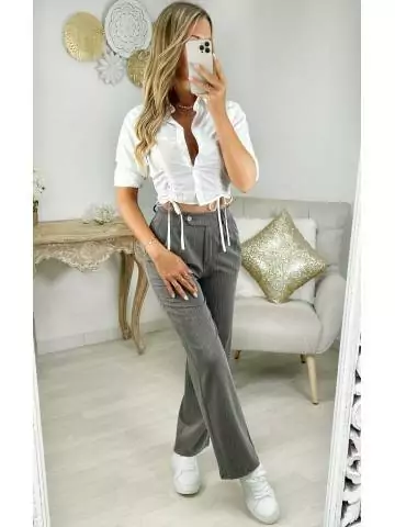 MyLookFeminin,pantalon droit gris rayé blanc,prêt à porter mode femme