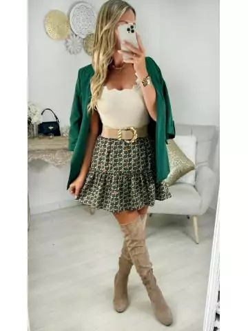 My Look Féminin jupe beige motifs verts,prêt à porter pour femme