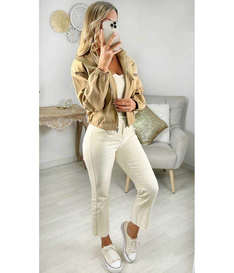 My Look Féminin Veste camel zippé motifs aigle,prêt à porter pour femme