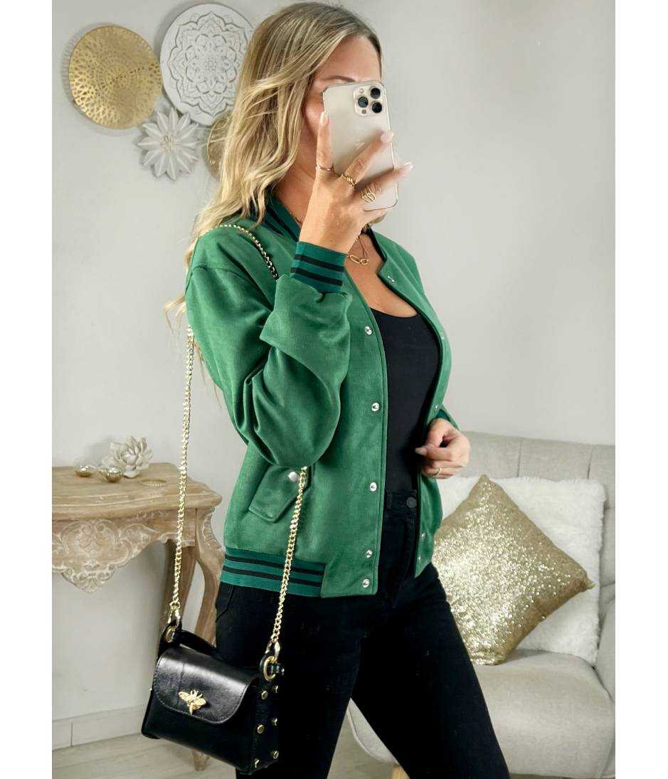 MyLookFeminin,Veste Style "universitaire" verte,prêt à porter mode femme