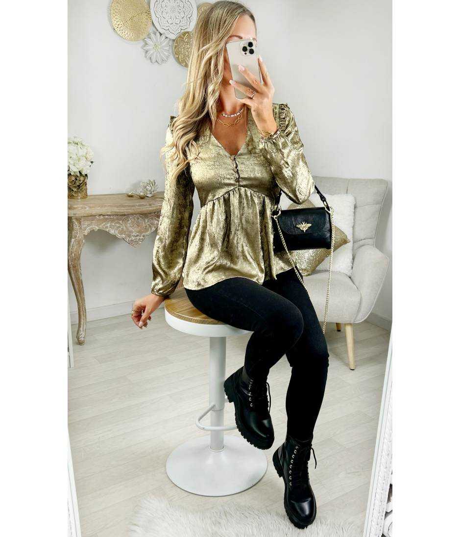 MyLookFeminin,Blouse gold métalisé "col V ",prêt à porter mode femme