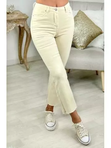 MyLookFeminin,Jeans beige flare destroy,prêt à porter mode femme