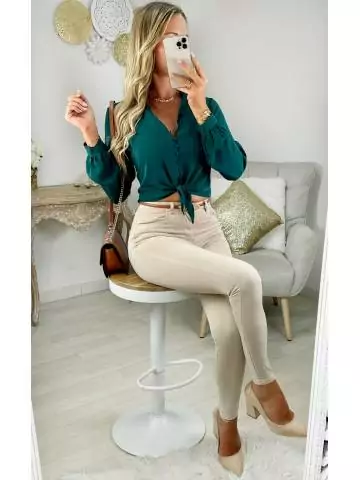MyLookFeminin,Ma blouse vert foncé "bas à nouer",prêt à porter mode femme