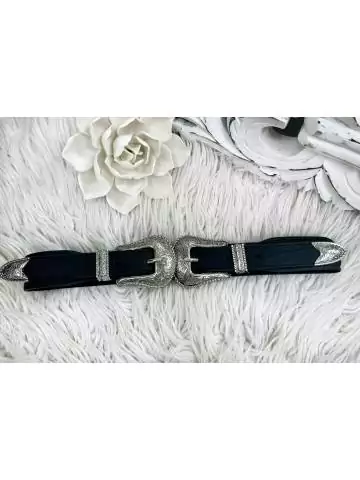 MyLookFeminin,Ma ceinture noire élastique "Double boucle argentée",prêt à porter mode femme