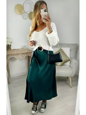 MyLookFeminin,jupe longue satinée vert émeraude,prêt à porter mode femme