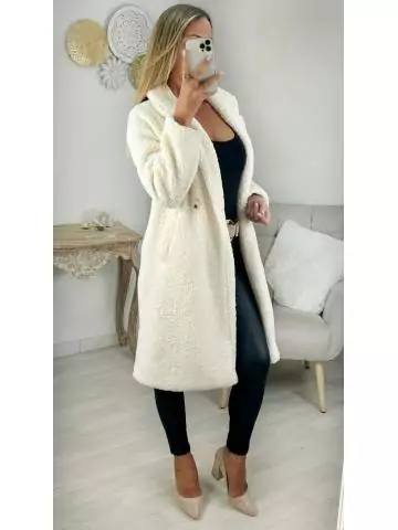MyLookFeminin,manteau mi-long écru doudou,prêt à porter mode femme