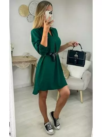 MyLookFeminin,robe vert émeraude et sa ceinture style cuir,prêt à porter mode femme